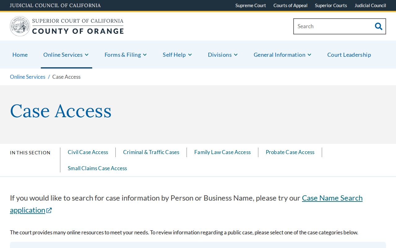 Cypress people search Orange County court case access