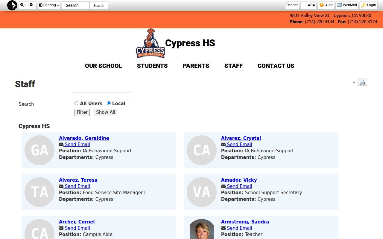 Cypress people directories Cypress High School staff directory
