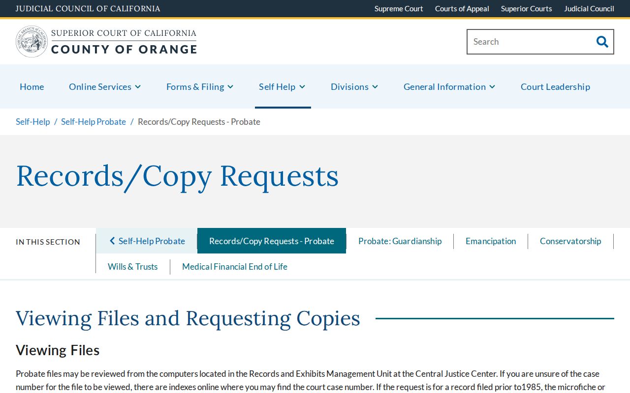 Cypress public records Orange County probate copy request