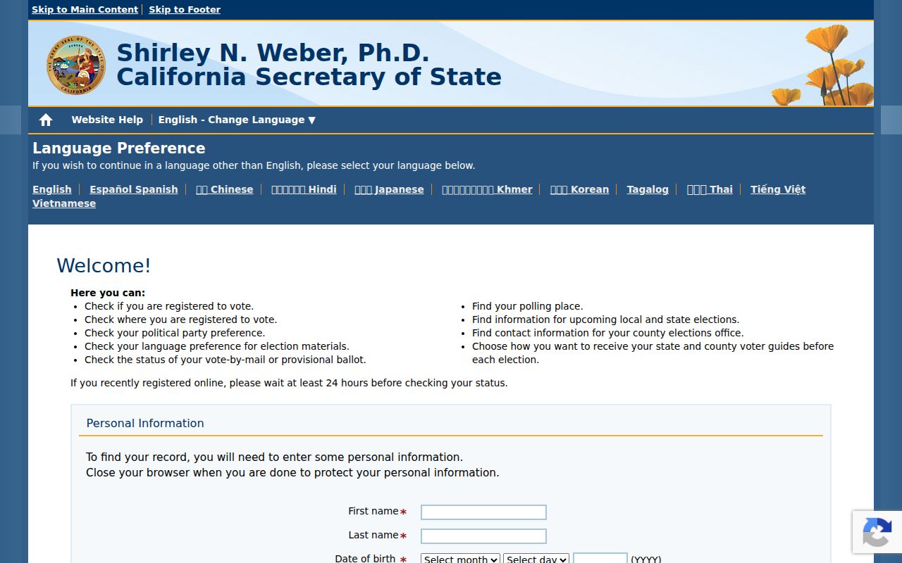 Cypress voter registration records California My Voter Status lookup